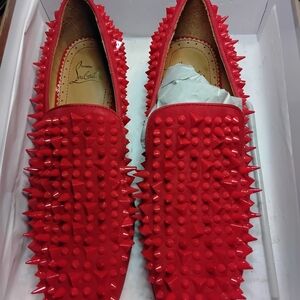 Christian Louboutin Red Spiked Loafers